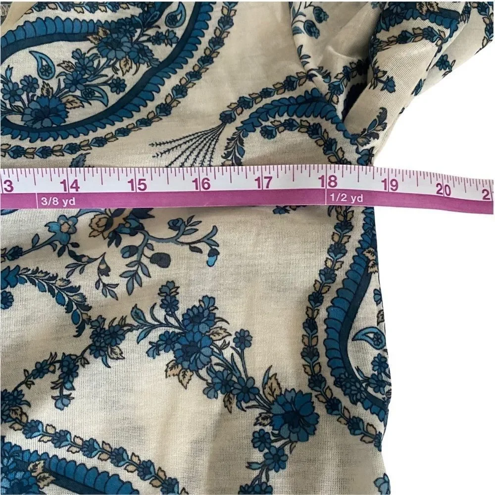 H&M Paisley 3/4 Sleeve‎ White/Blue Top Sz S